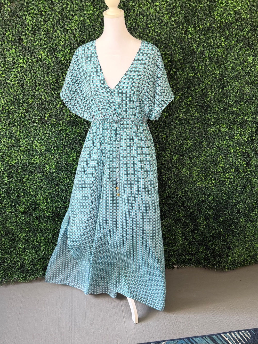Michael Kors Teal Geo Print Maxi Dress